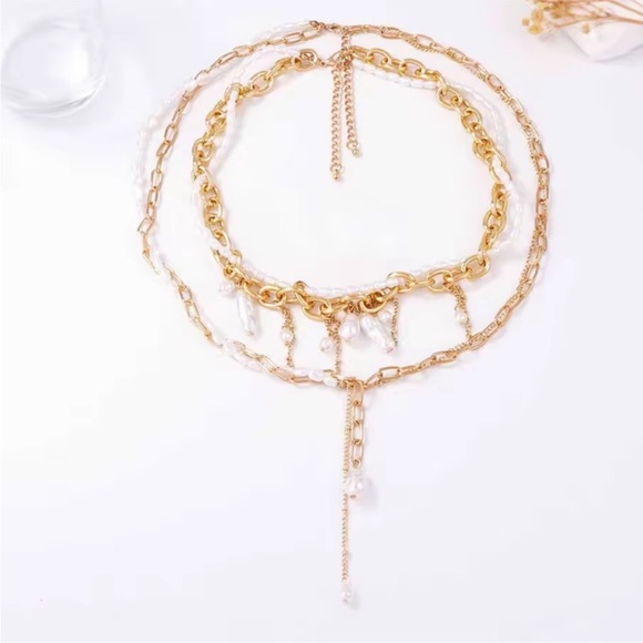 Opulent Gold & Cultured Pearl Multi-Layered Choker Necklace - Picture 2 of 5